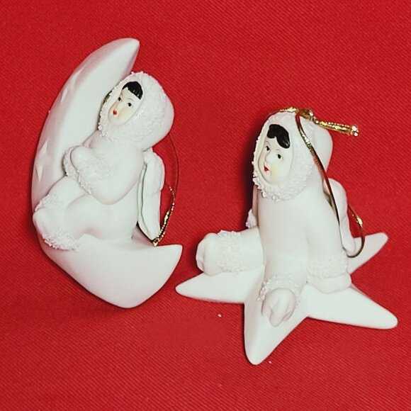 Vintage Christmas Ornament Arctic Kids of Alaska Snow Babies Angel on Crescent M - Picture 6 of 12